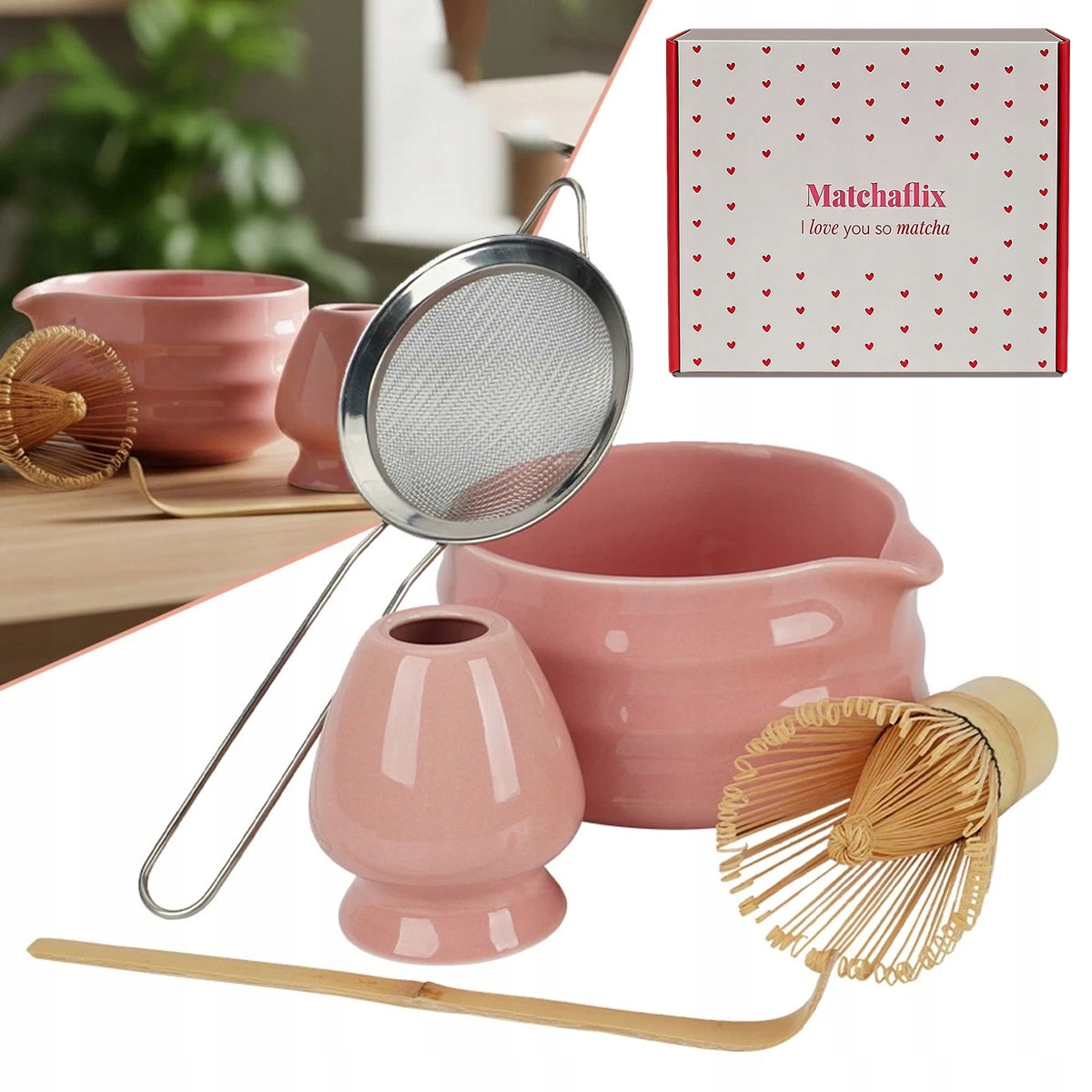 Bambusowy Zestaw Do Robienia Matchy Trzepaczka Łyżka Chasen, Miotełka 5W1