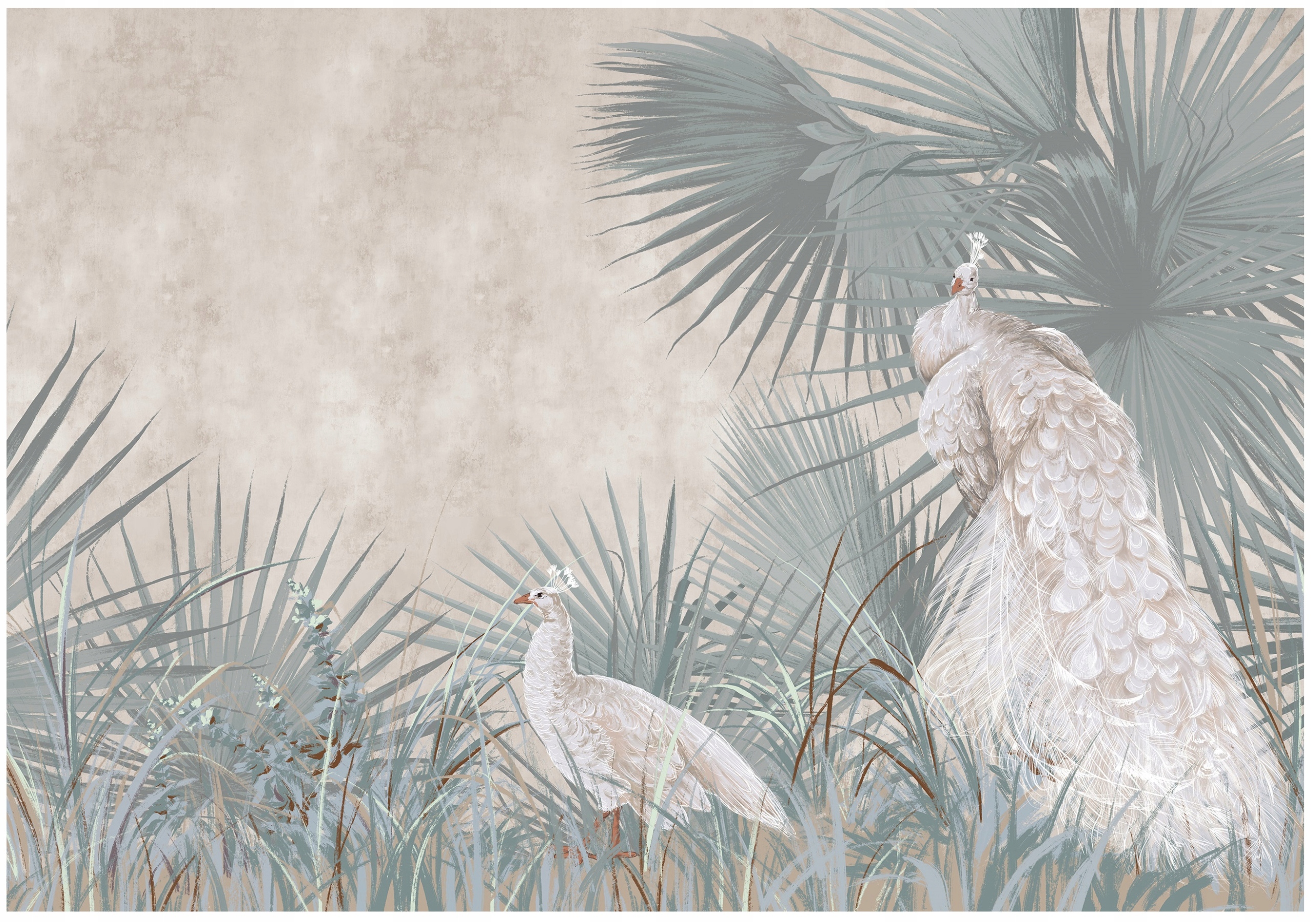 Fototapeta Pávové Listy Na Betóne Vtáky Do Spálne Obývačky Tapeta 400x280