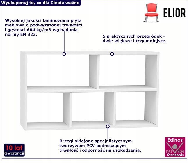 PÓŁKA ŚCIENNA REGAŁ WISZĄCY = 5 PRZEGRÓDEK = DO SALONU SYPIALNI MŁODZIEŻOWA Kod producenta 310799