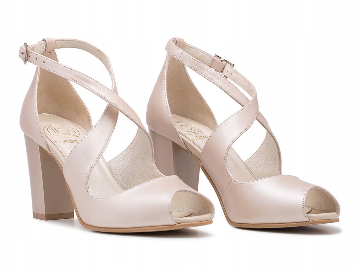 Béžové Perleťové Kožené Taneční Sandály Na Podpatku Butdam 36