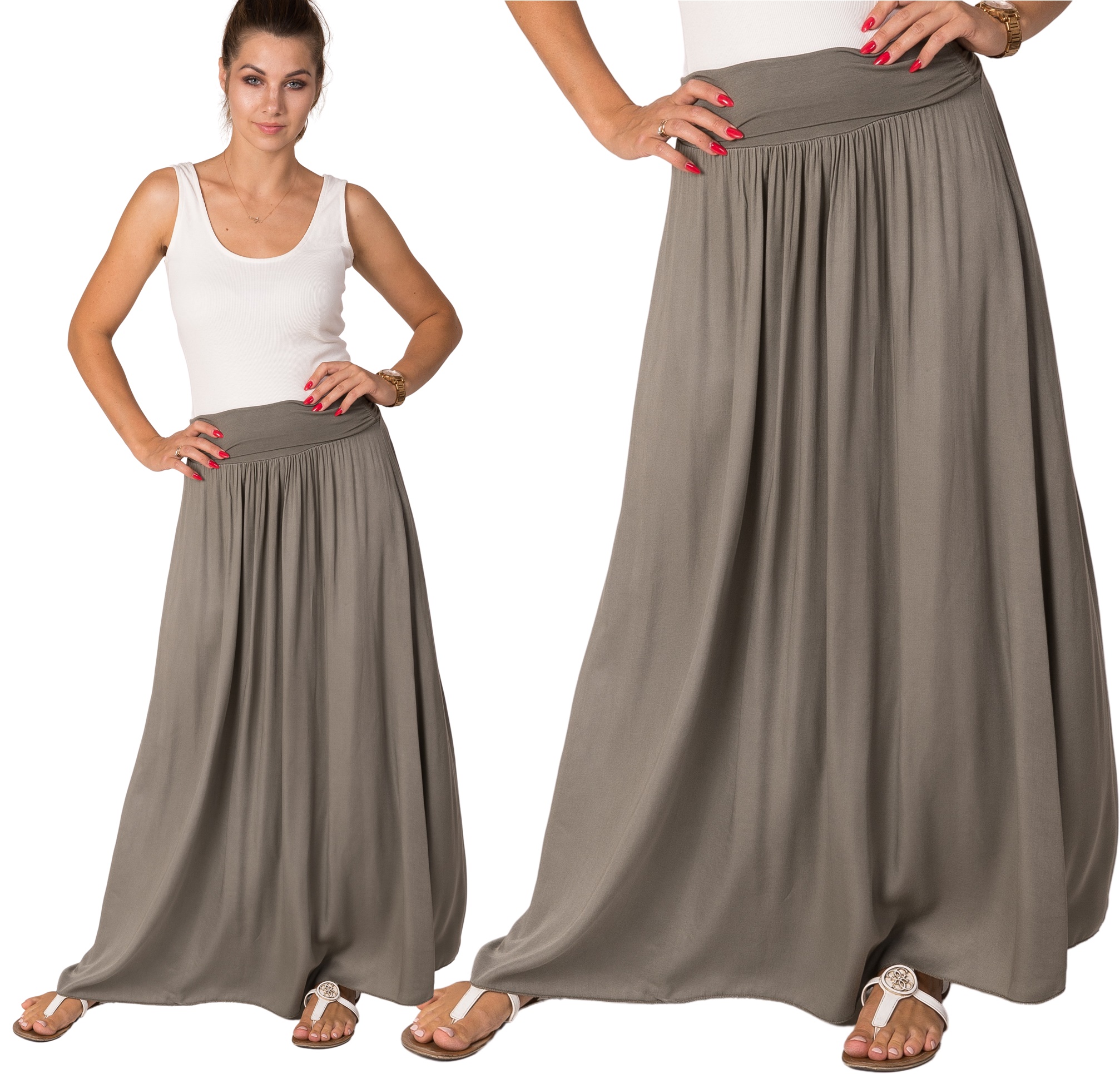 DŁUGA SPÓDNICA damska SUKIENKA Oliwka Wzór dominujący bez wzoru