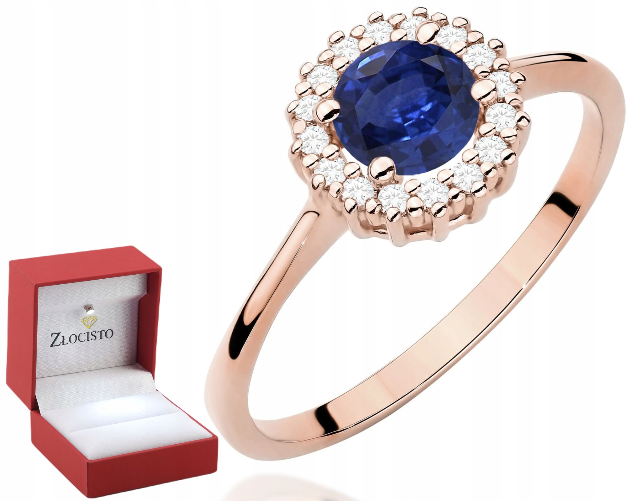 Růžové Zlato Prstýnek Safír A Diamanty Gravírování Bonus Zlato 585 Dárek