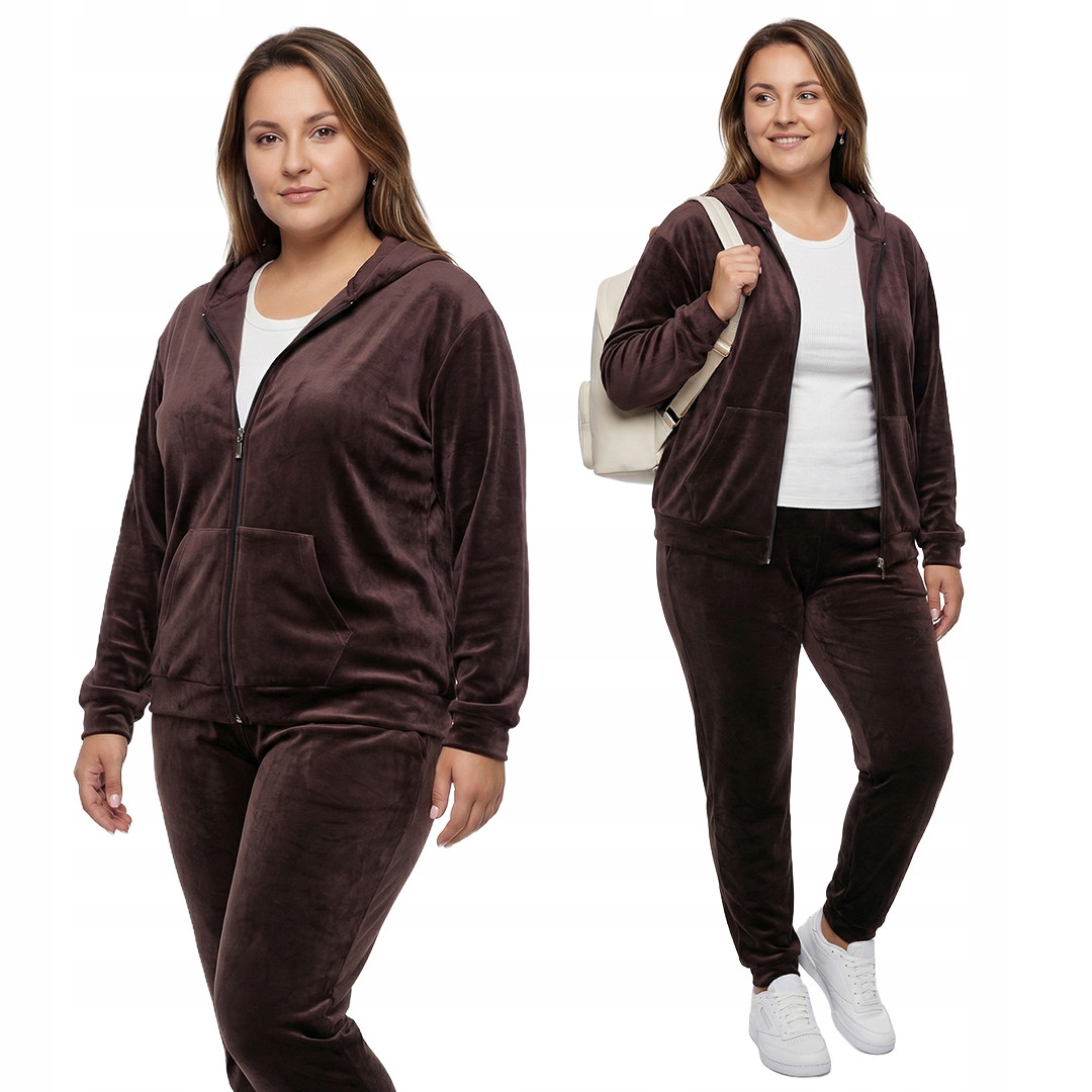 Tmavě hnědý velurový teplákovka plus size velikost 42