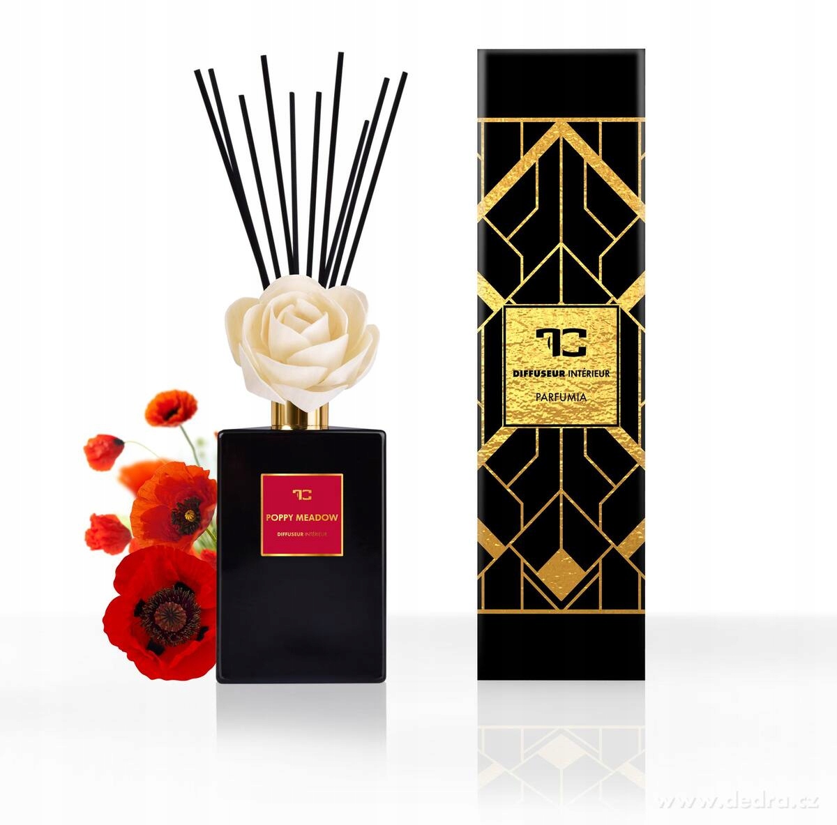 Levně Difuzér s květinou & tyčinkami Parfumia, Poppy Medow, 500 ml