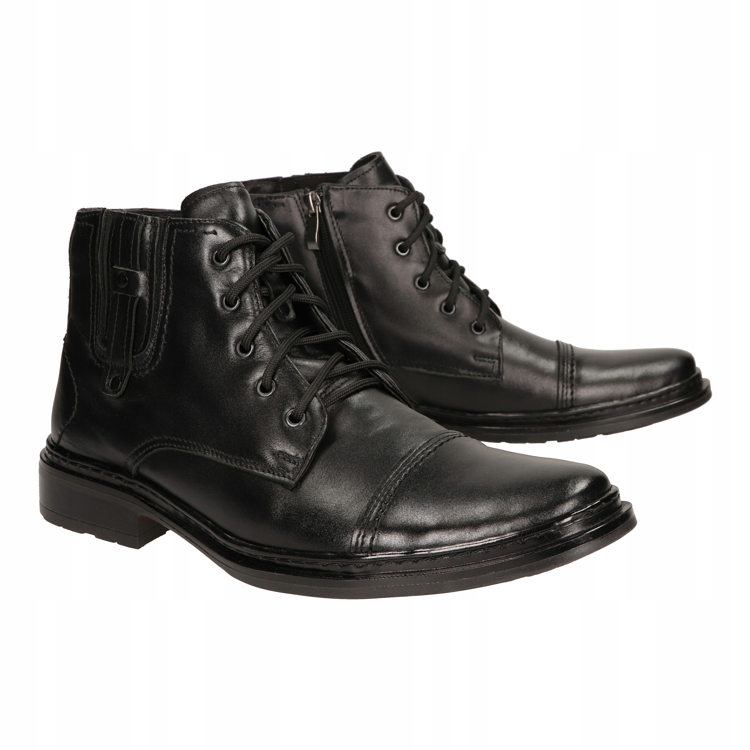 BUTY MESKIE ZIMOWE TRZEWIKI POLSKIE SKÓRA CZARNE MEDARD SUWAK SZTYBLETY R45