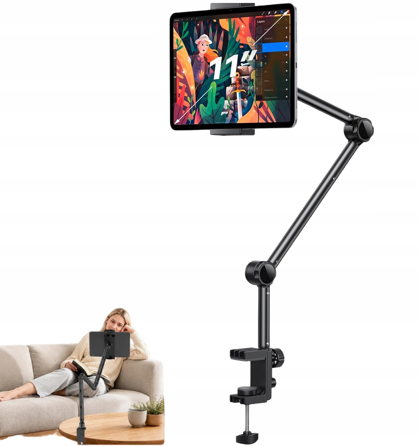 Metalowy Stojak Uchwyt Tablet Ekran Do Przyczepienia Biurko Trzy składane