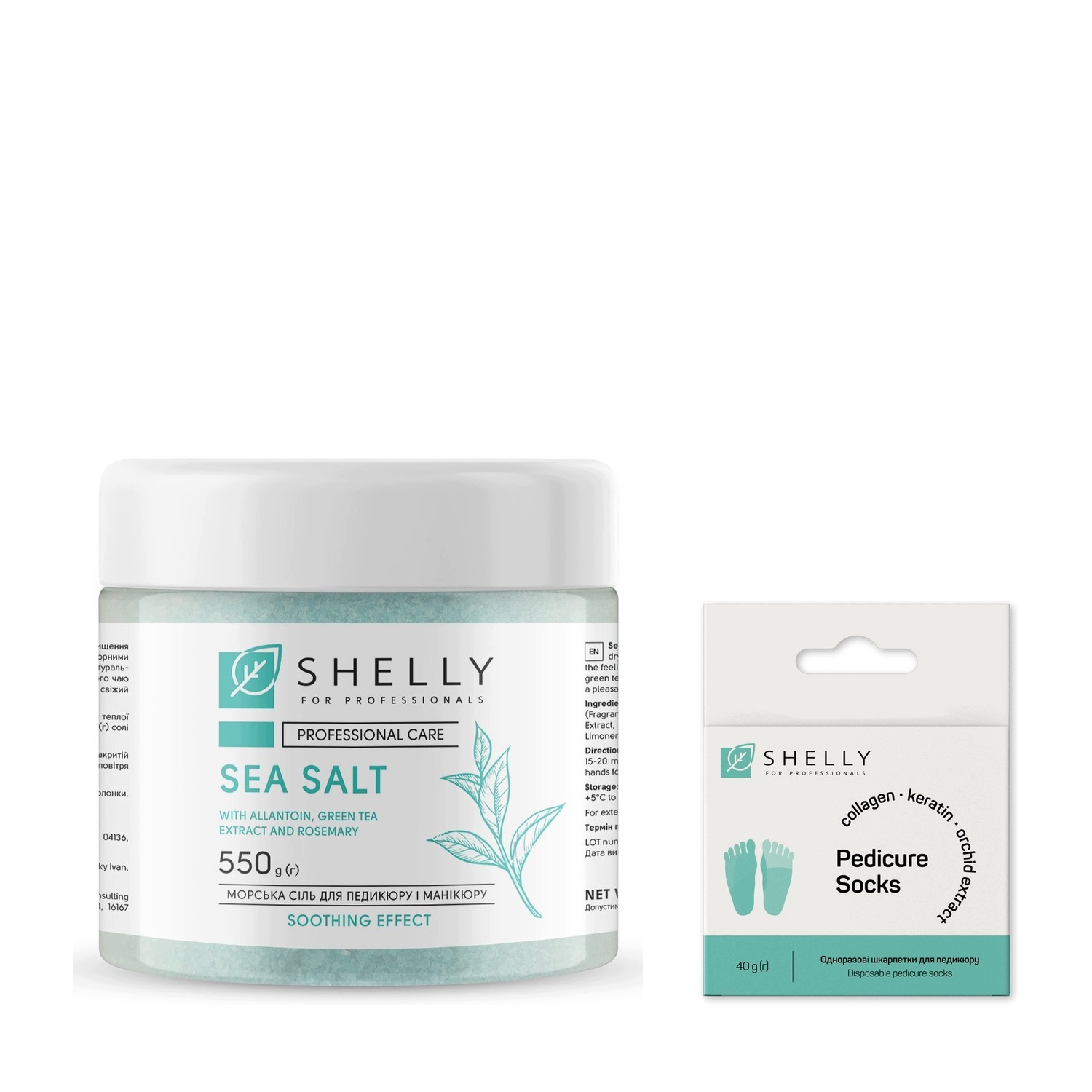 Sůl na nohy se zeleným čajem Shelly 550 g ponožky pro pedikúru