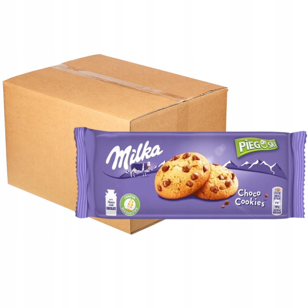 Levně Milka Pieguski Choco Cookies Sušenky s kousky čokolády135 g x 24 ks
