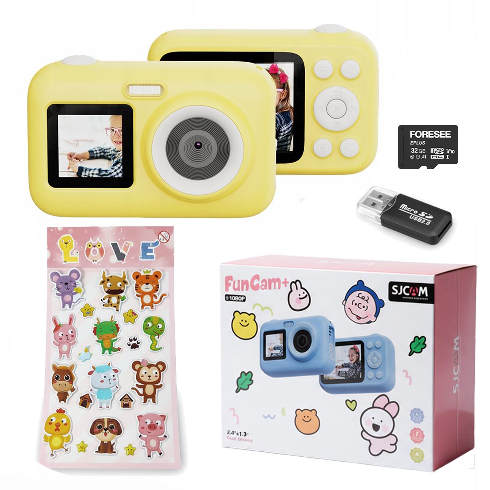 Dětský Fotoaparát Funcam+ Sjcam Kamera 2 LCD displeje samolepky hry 32GB