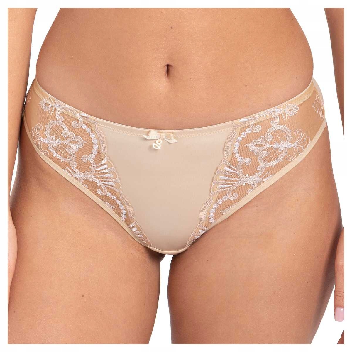 Samanta Kalhotky tanga brazilské kalhotky krajkové elegantní Perla M300 zlaté L