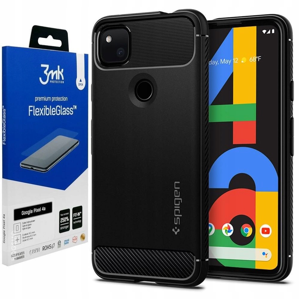

Etui Spigen Rugged Armor + Szkło 3mk do Pixel 4a