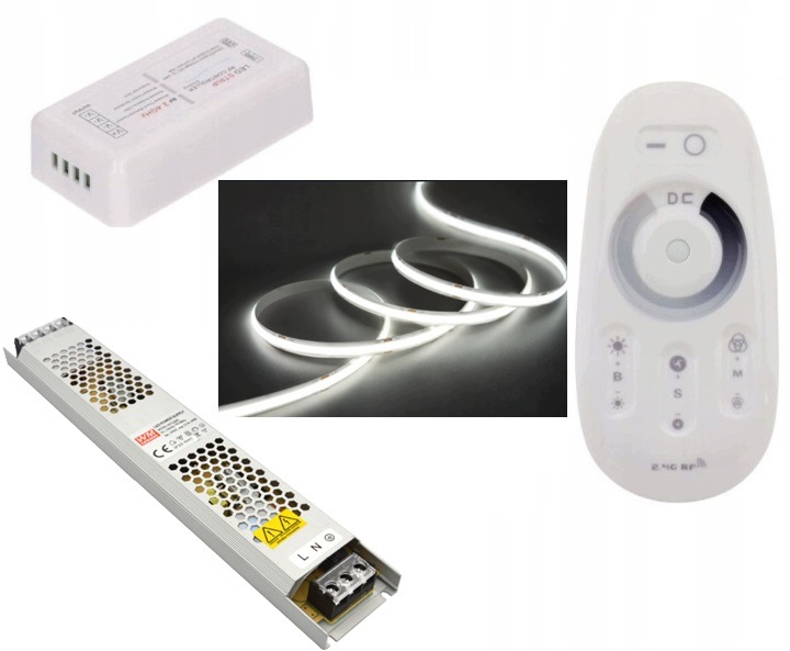 Zestaw 23m Taśma Cob 11 040 Led Biały Zimny 6000K Pilot Rf Zasilacz 24V