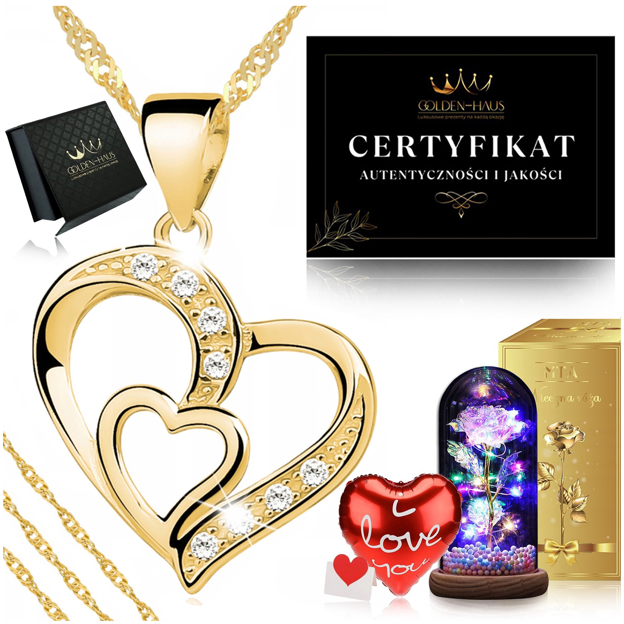 Zlatý Náhrdelník Srdce Led Věčná Růže Dárek Pro Ženu K 40. Narozeninám