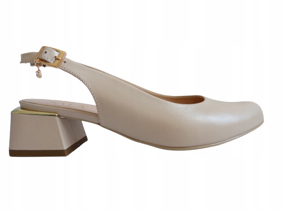 Nude sandály kožené lodičky bez podpatku se stabilním podpatkem Sala 37