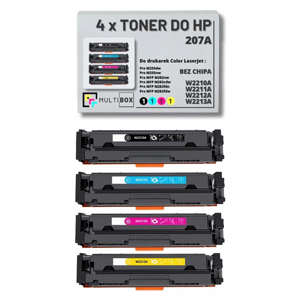 4x Toner 207A W2210,1,2,3A bez čipu pro Hp LaserJet M255dw M282nw