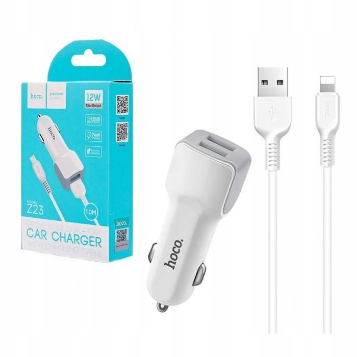 

Ładowarka samochodowa Hoco Z23 2xUSB+Kabel Iphone