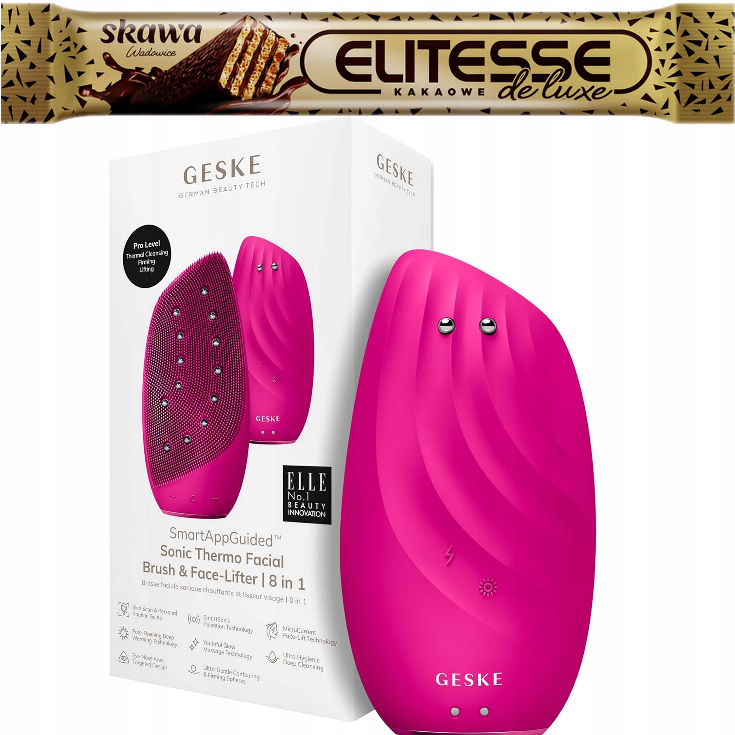 Termosonický kartáček na obličej a lifting obličeje 8v1 růžový Unikátní