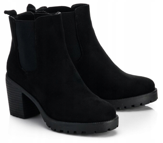 

16 Czarne Botki Na Słupku Z Gumą Zamsz 40