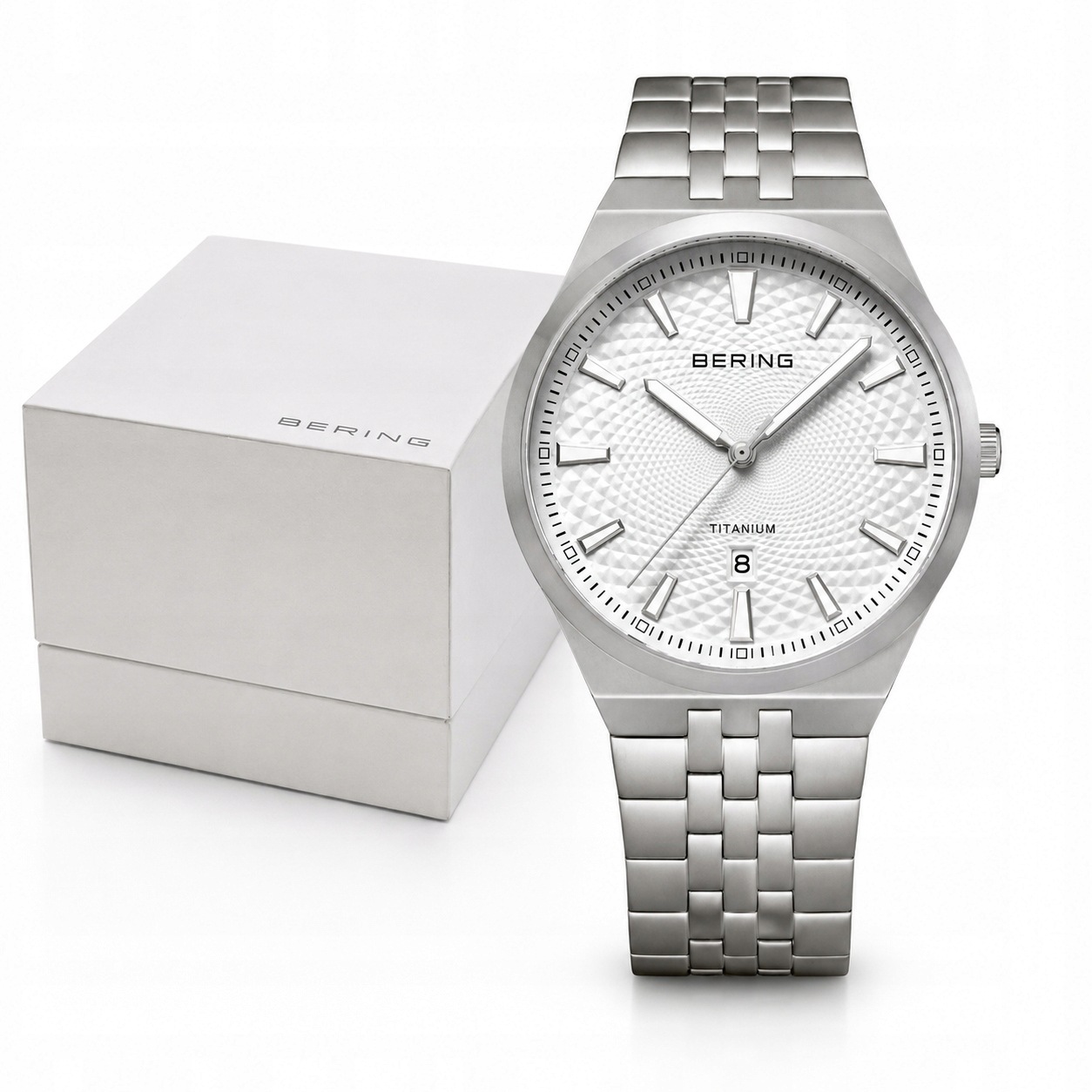 Pánské Hodinky Bering 16141 704 Titan Safír Elegantní Stříbrný Náramek