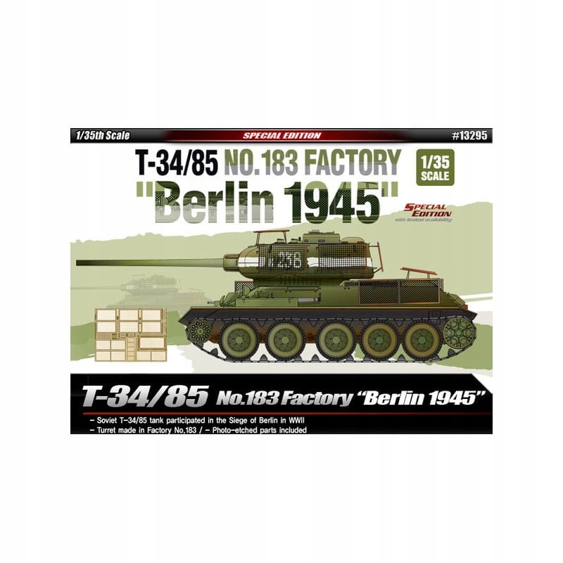 Academy 13295 T-34/85 No.183 Factory Berlin 1945 Tank Měřítko 1/35 Plast