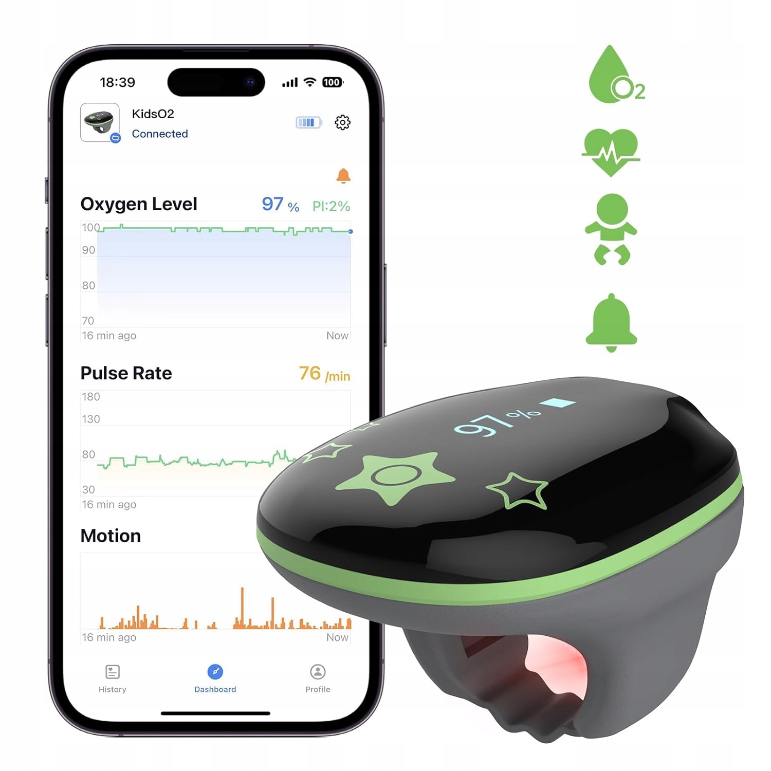 Pulsoksymetr dziecięcy monitor snu SpO2 tętno Bluetooth Wellue Viatom