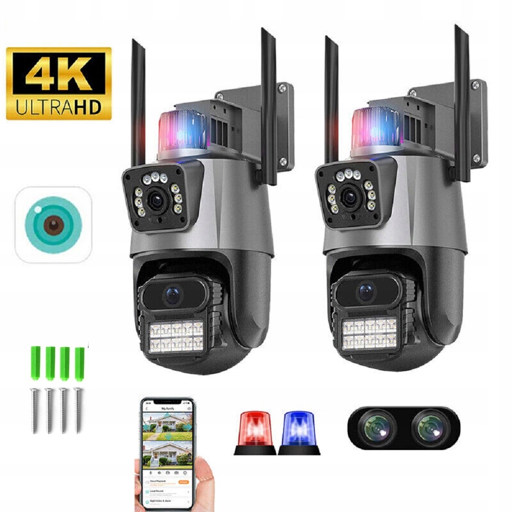 2x3MP Ip kamera Hd Smart vonkajšia otočná duálny WiFi alarm