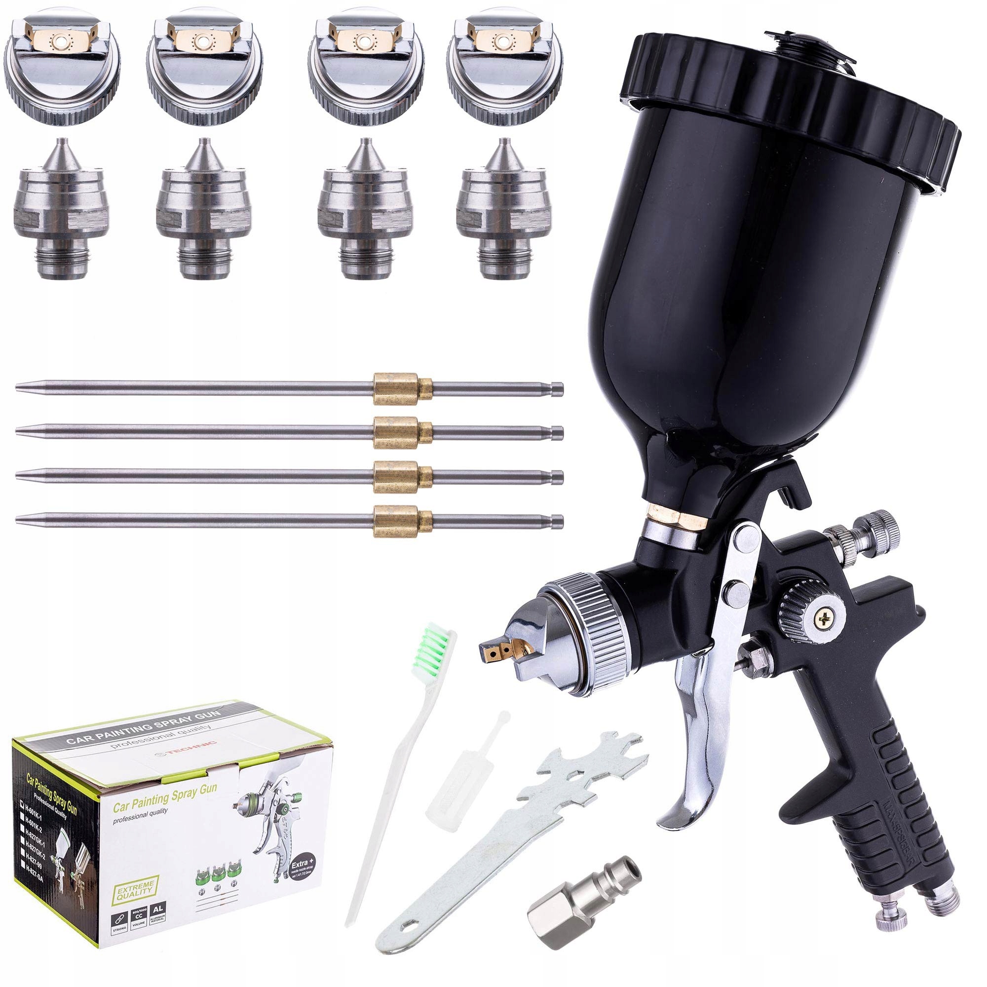 Lakovací Pistole Hvlp 4 Trysky 1,4-2,5 MM Černá 600 ML