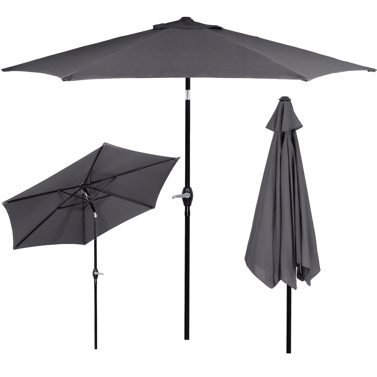 

Duży Parasol Ogrodowy 260cm Mocny Grafitowy XL