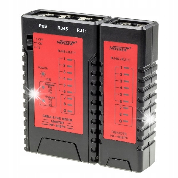 Tester do kabli sieciowych RJ45 RJ11 LED PoE LAN Noyafa NF-468PF