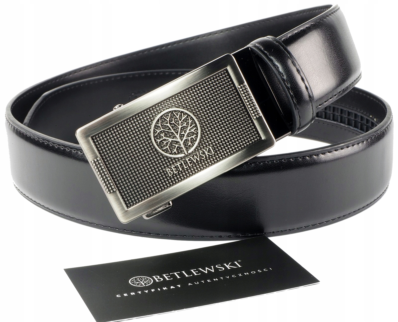 Betlewski Skórzany Pasek Męski do Spodni Skóra Automat Pudełko Pas Szeroki