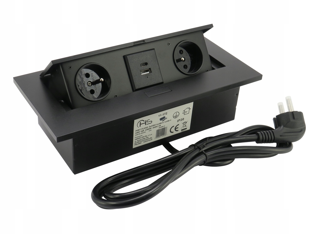 Zásuvka Zapuštěná Do Desky Flexiport Černá Matná 2 x 230V, Usb A, Usb C