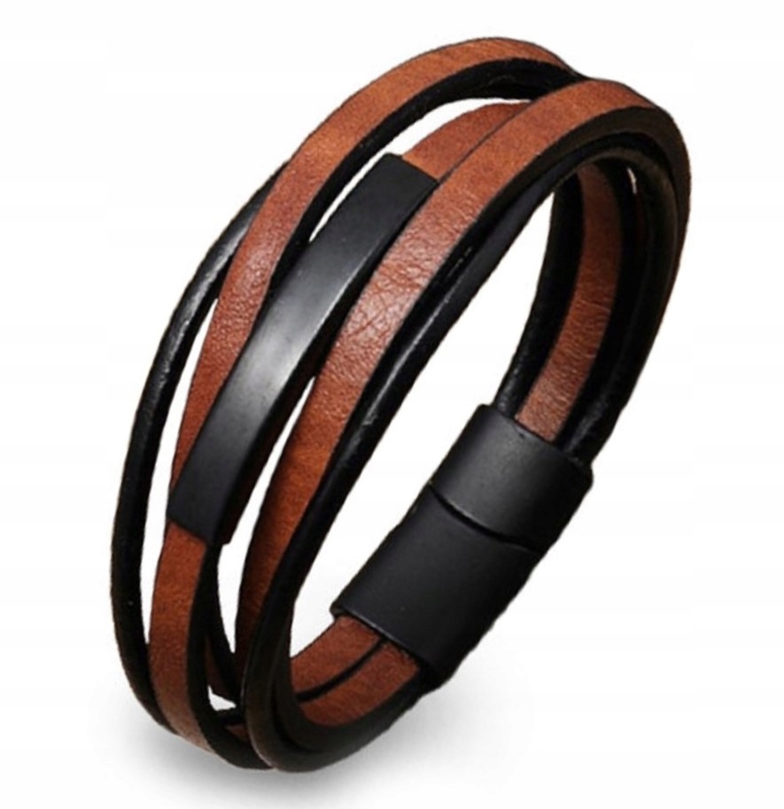 SKÓRZANA BRANSOLETKA MĘSKA STAL SZLACHETNA Marka Inna marka