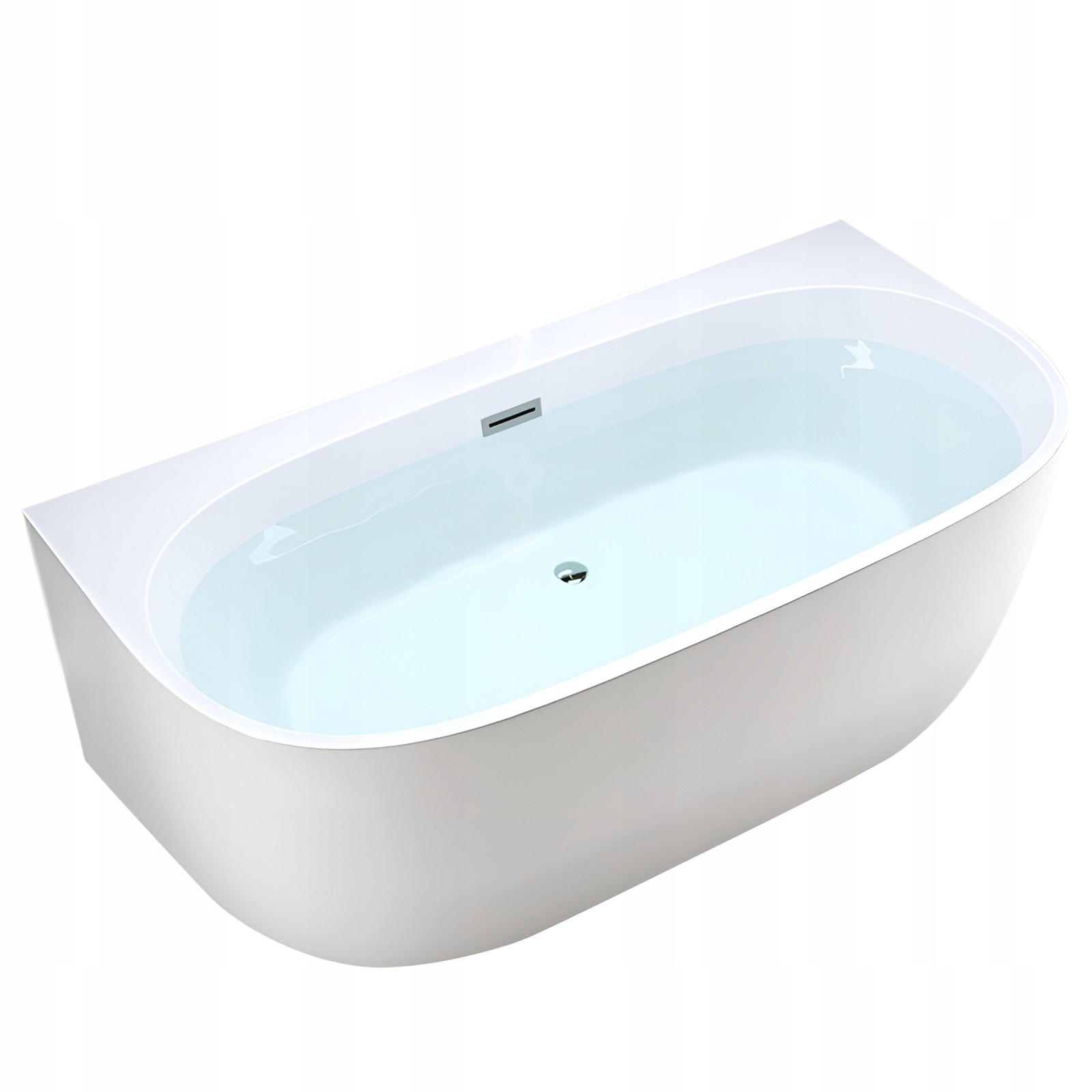 Wanna Przyścienna Wolnostojąca Biała 150x80 Akrylowa Przelew Chrom Syfon