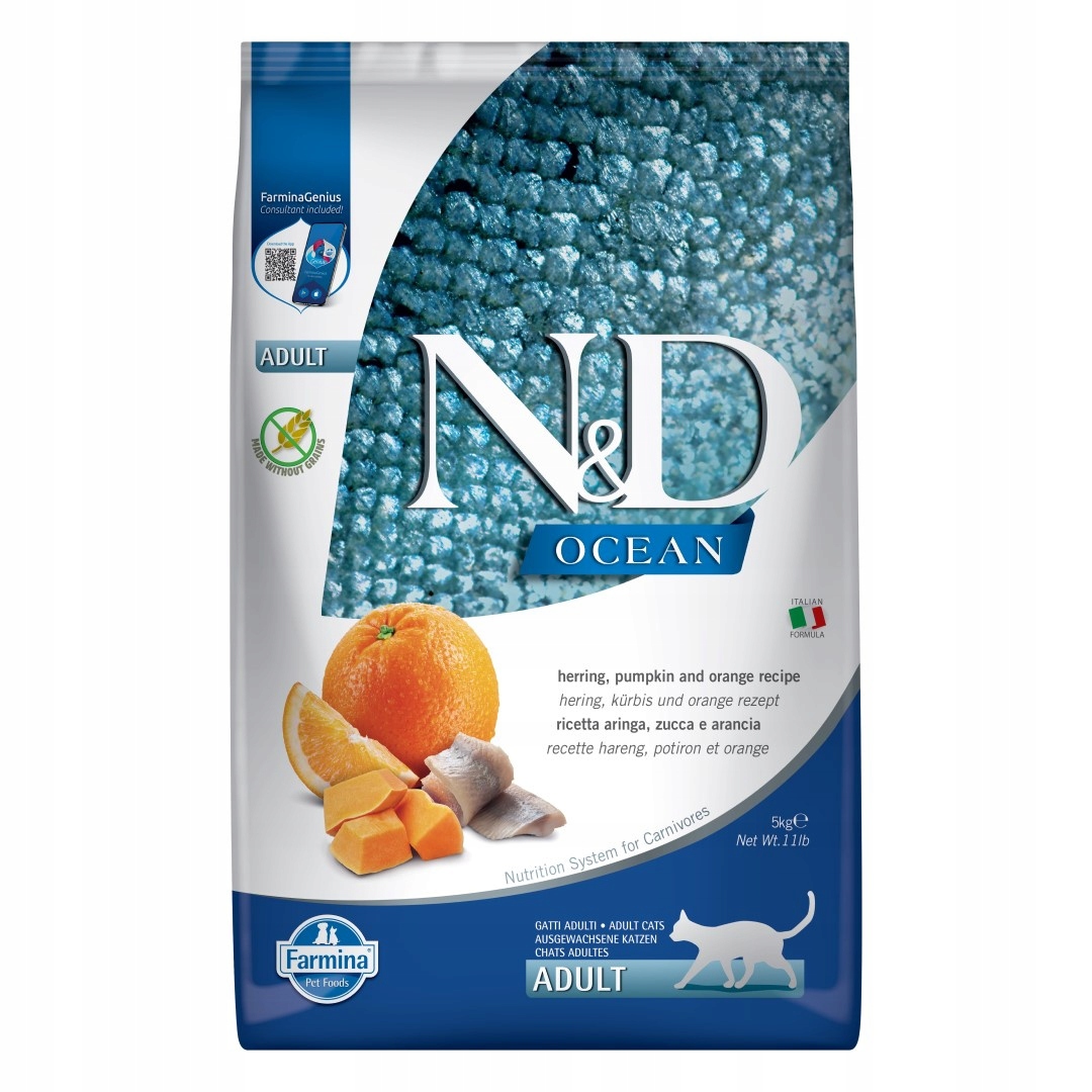 Farmina N&d Cat Ocean 5kg Suché Krmivo Pro Kočky Sleď s dýní a pomerančem