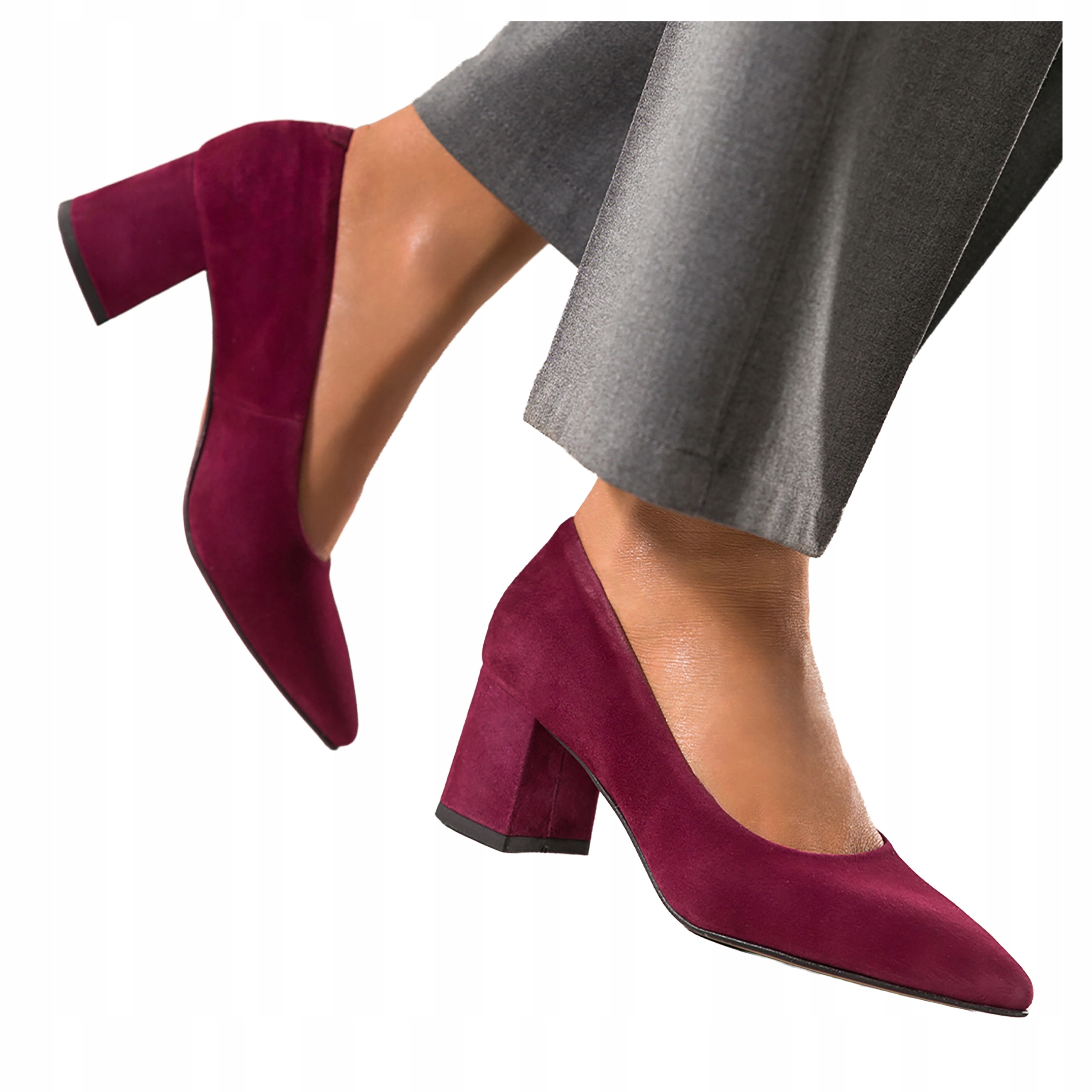 Bordové Lodičky Dámské Pohodlné Široký sloupek Módní Kožené Polské vel. 40