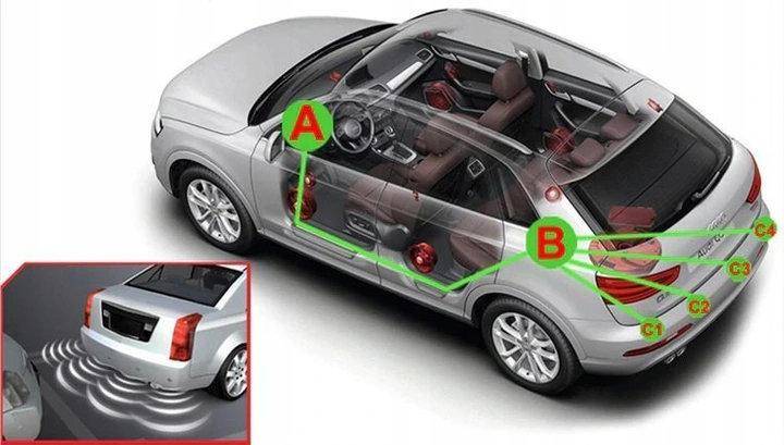 CZUJNIKI PARKOWANIA ZESTAW PARKTRONIC TYŁ 4x CZARNE SENSORY M-TECH + BUZZER Marka M-Tech