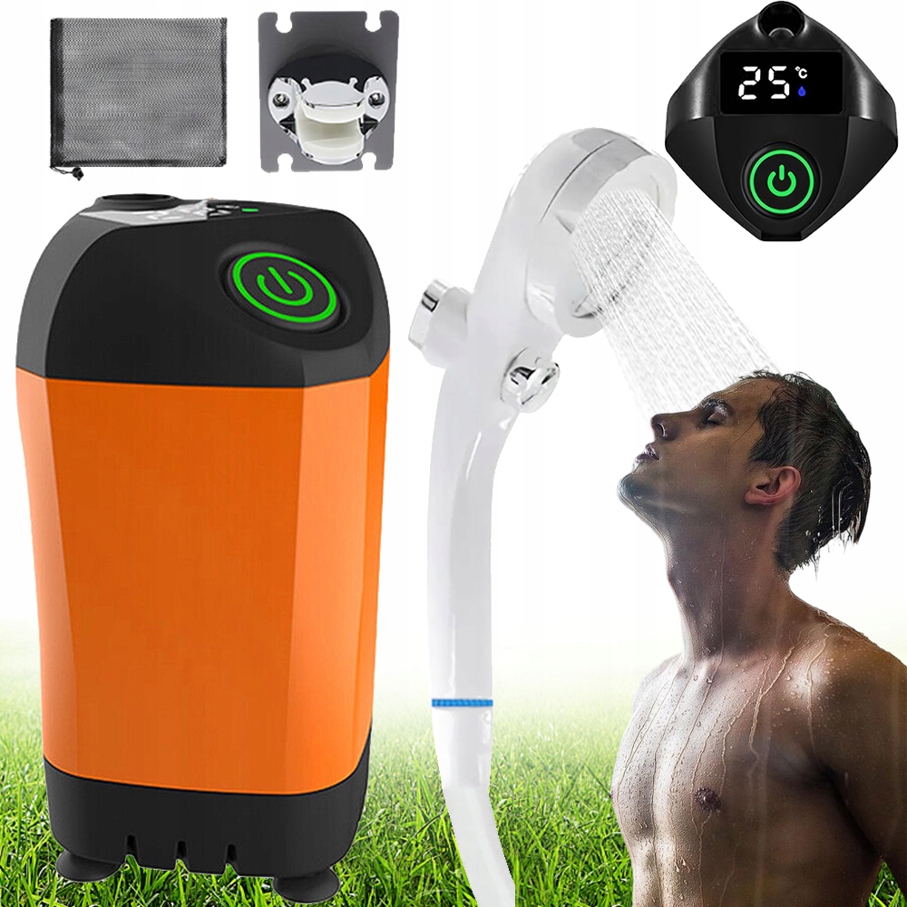 Prysznic Kempingowy Led Z Pompą Miedziany Silnik 3 Tryby Pracy 4800MAH IPX7