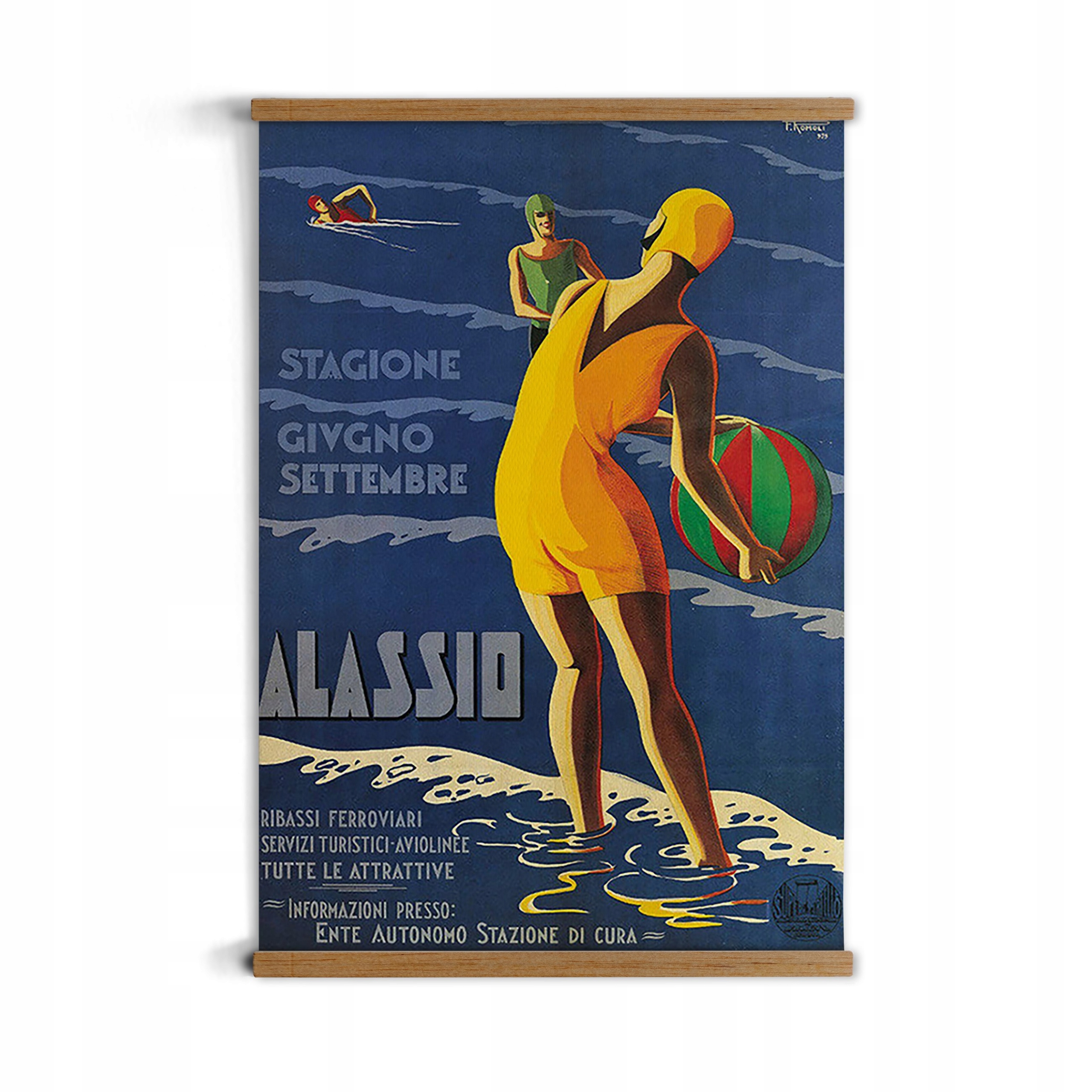 Itálie Alassio poster s rámem, dřevo A3 pro jídelnu