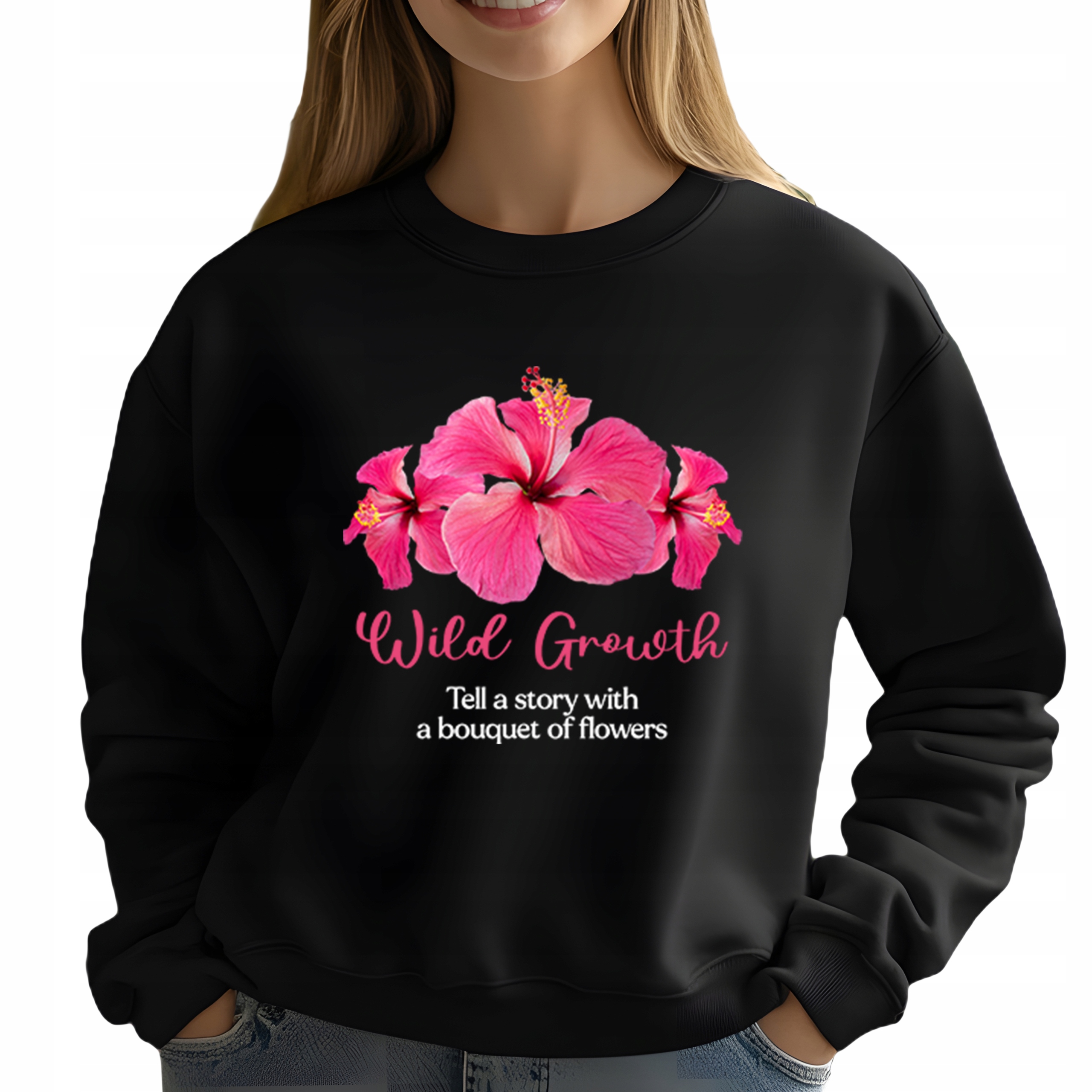 Mikina Bez Kapuce Černá Bavlněná Módní Elegantní Wild Growth M