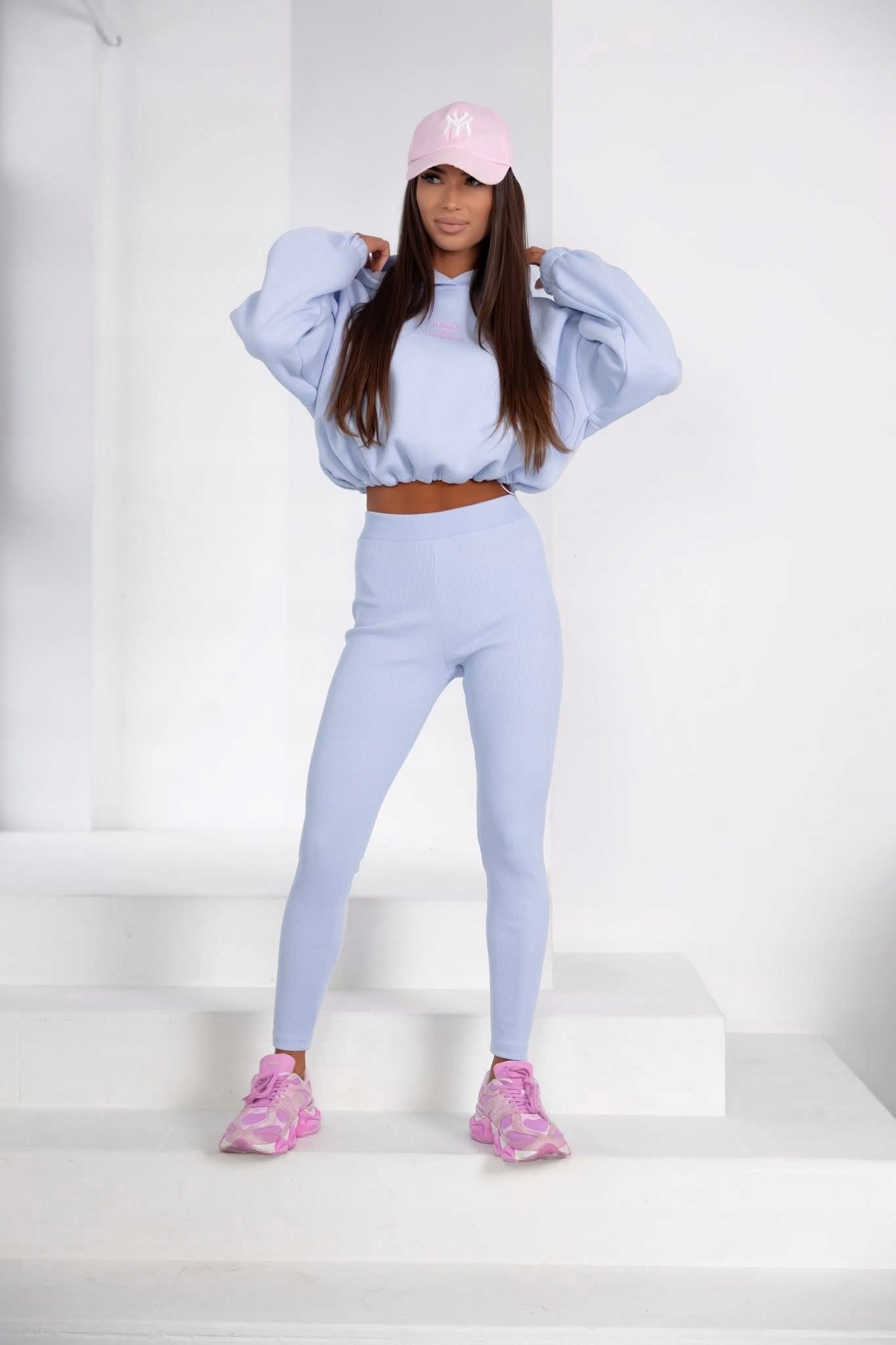 Tepláková Souprava Legíny Pruhovaná Mikina Stahovací šňůrka Modrá OneSize