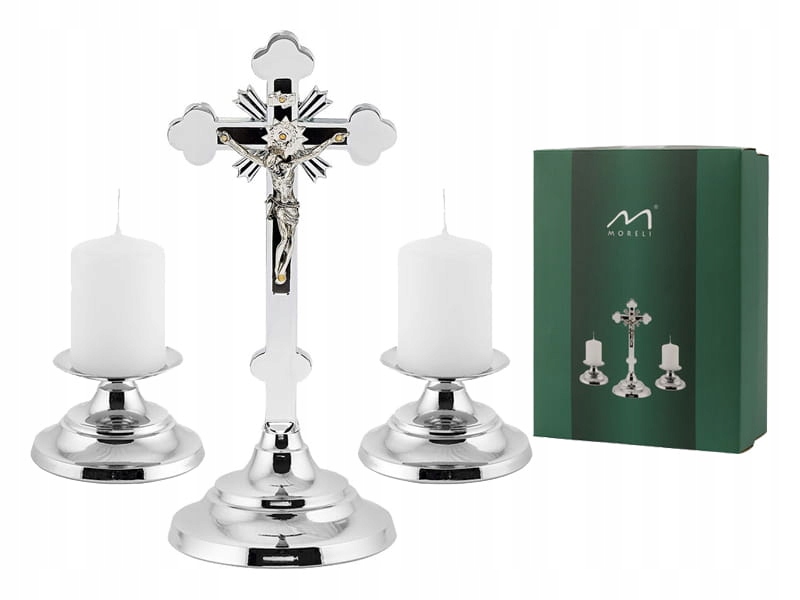 Koledová sada kovová stříbrná Koledová sada Kříž a svícny chrom