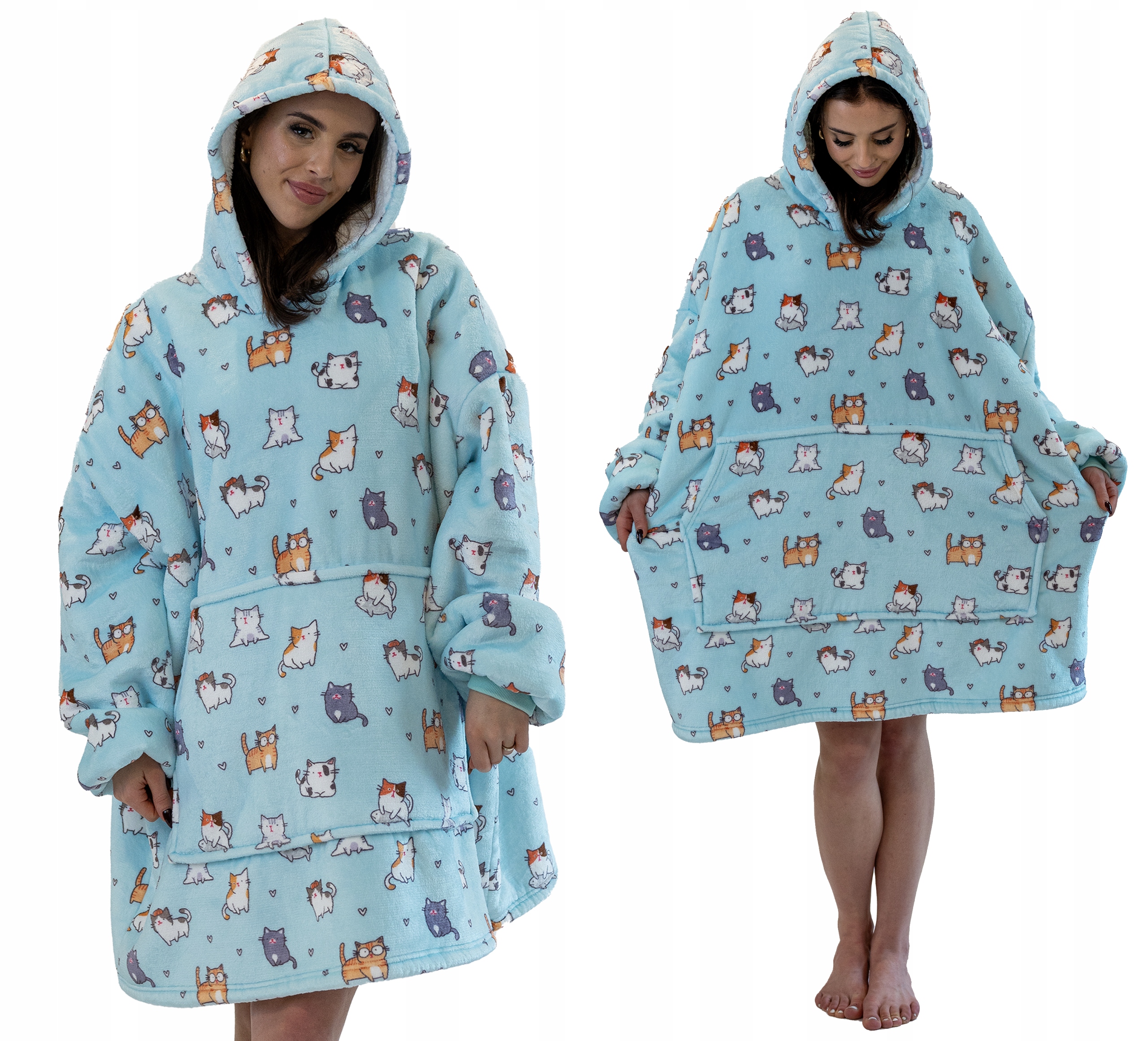 Koc Bluza Gruba Kocobluza Oversize Futrzak XXL Koty Kotki 460 Gsm Aż 1,3 kg