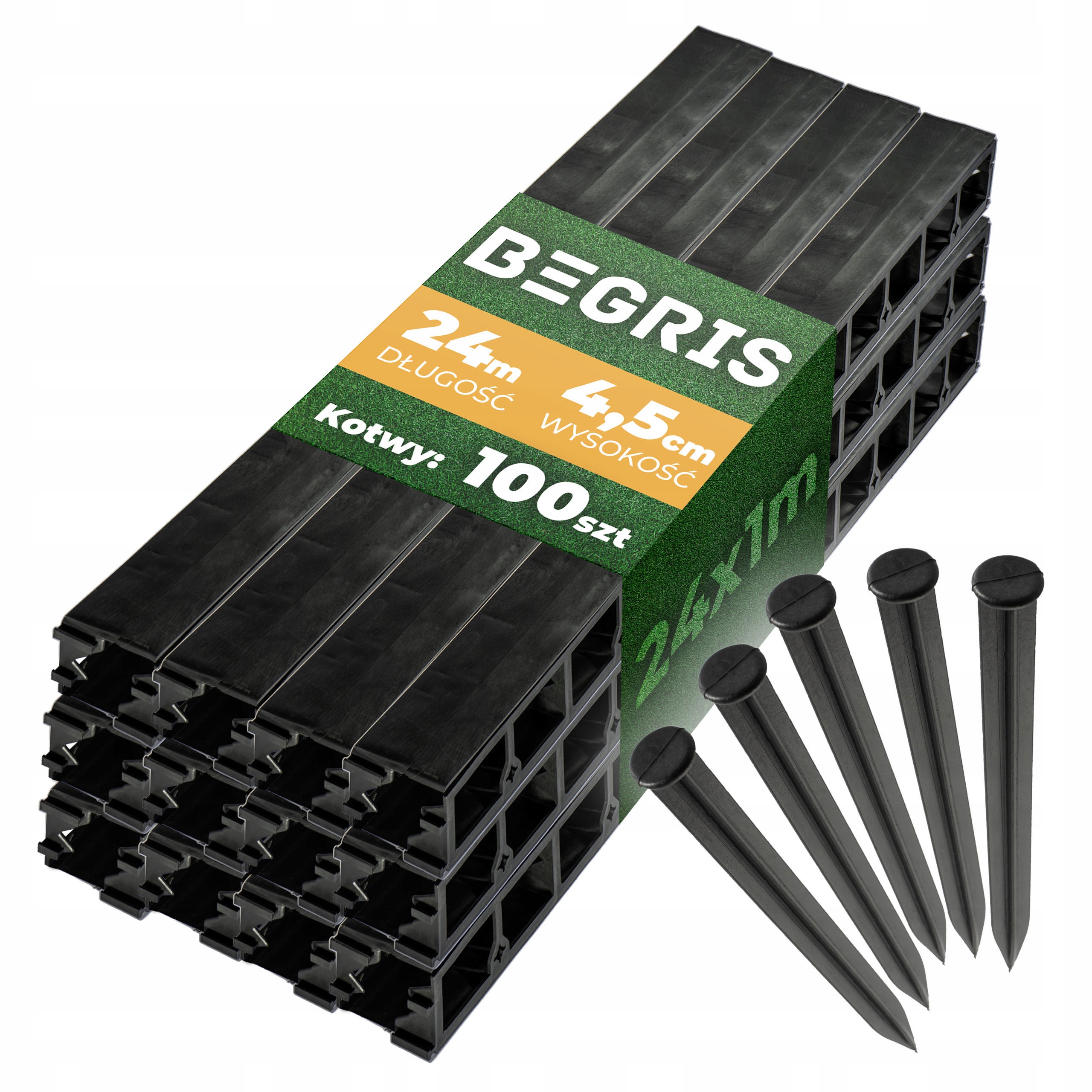 Obrzeże 4,5CM 24M 100 Kotew Trawnikowe Ogrodowe Elastyczne Czarne Border