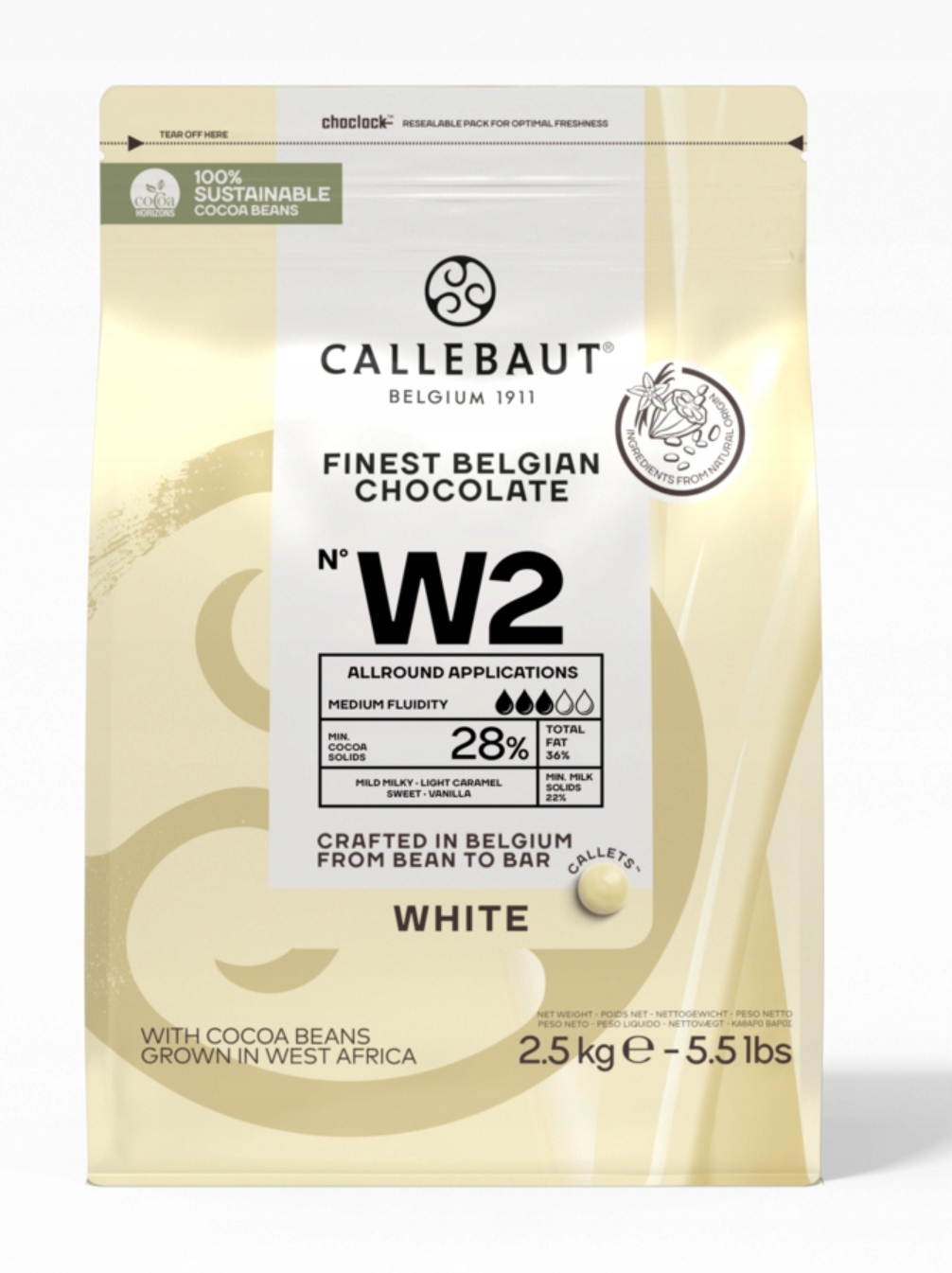 Czekolada Callebaut W2 Biała do pralin 2.5kg Data ważności: 01.06.2026