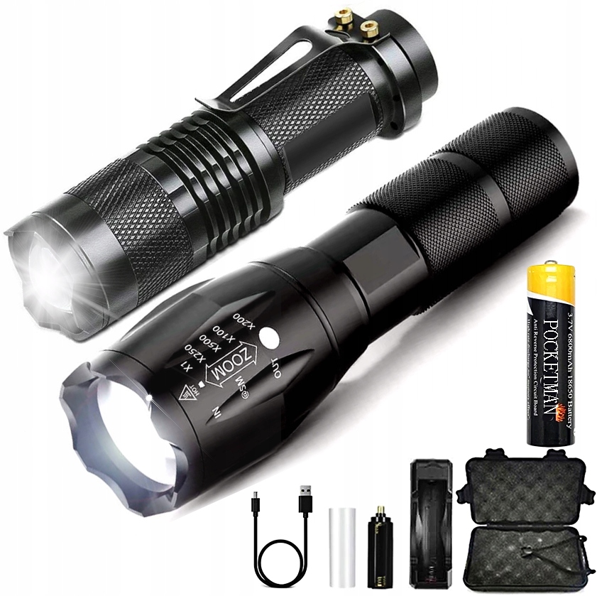 

2X Mocna Latarka Taktyczna Led Zoom Survivalowa