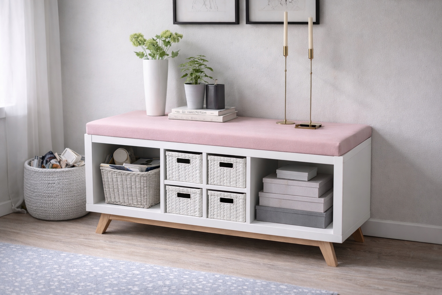 Vysoký sedací panel pro regál Kallax 112 x 39 ikea, 3 komory, barevné provedení