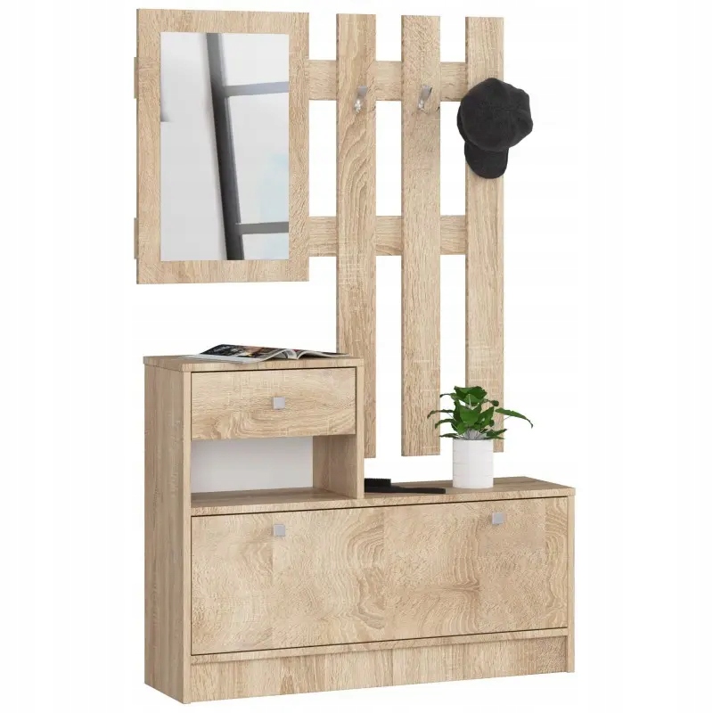 

Szafka na buty 1 półka 90 cm lustro wieszak sonoma