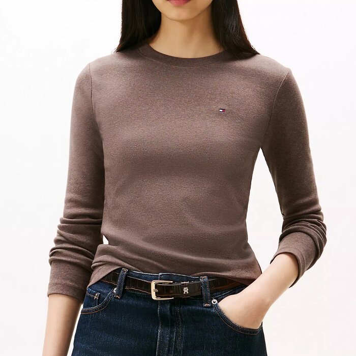 Tričko Tommy Hilfiger hnědé s dlouhým rukávem bavlněné S (nové)