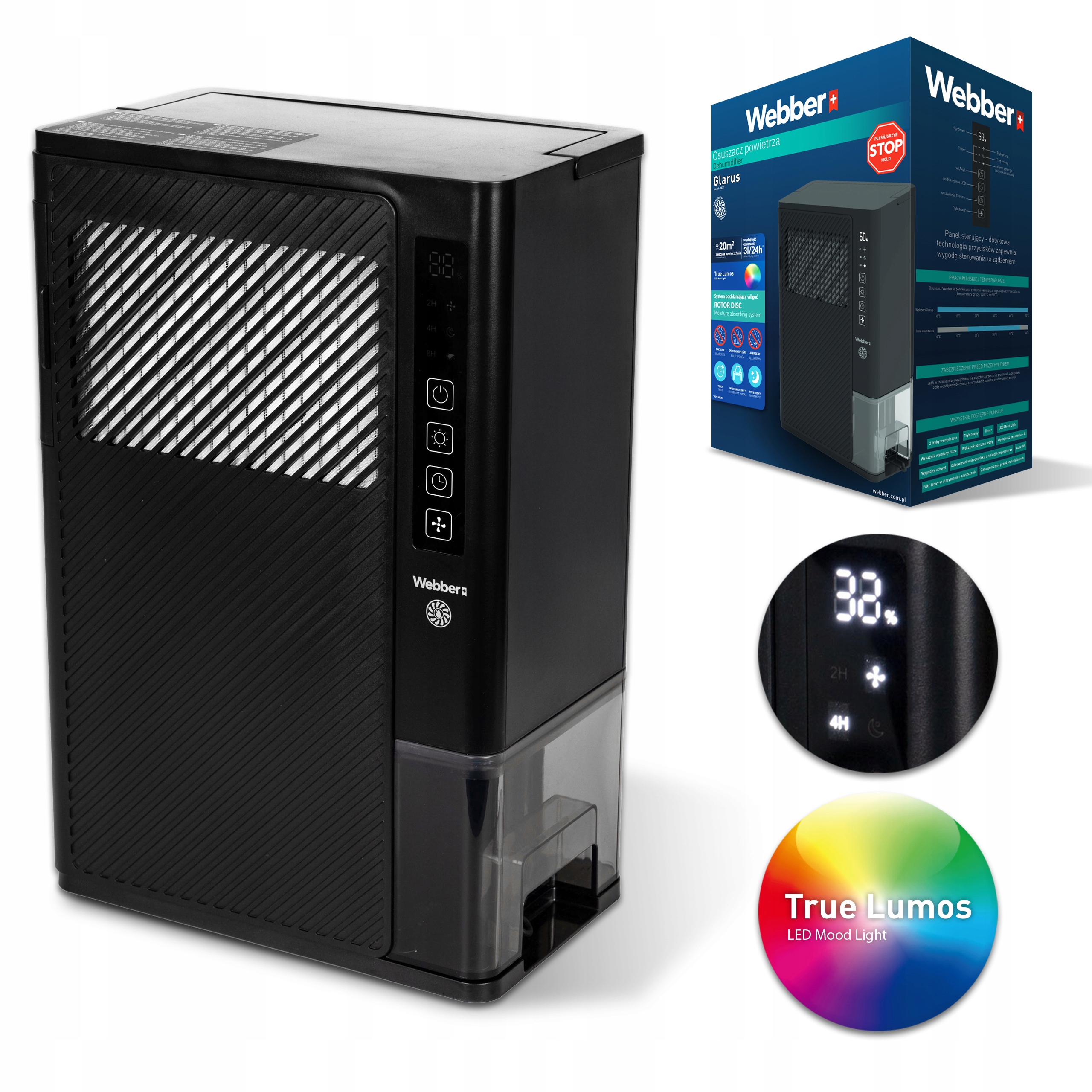 Odvlhčovač vzduchu Webber Dex 1 pohlcovač vzduchu 3 L Tichý Hepa Led 20 m² D