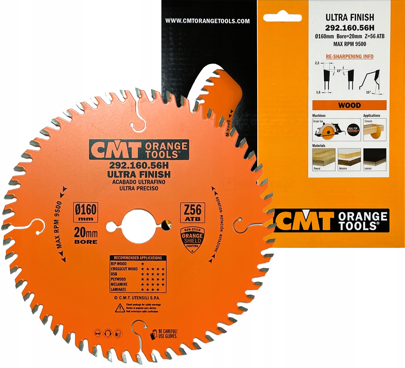 Cmt Piła tarcza do laminatów drewna 160x20 56Z 292.160.56H pasuje do ts55